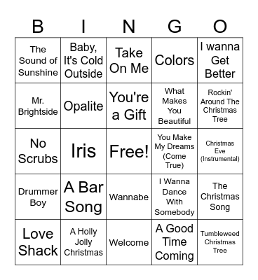 Music Bingo Card