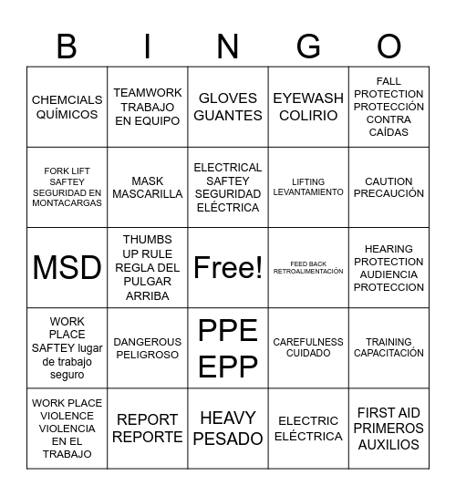 SAFTEY WEEK Bingo Card