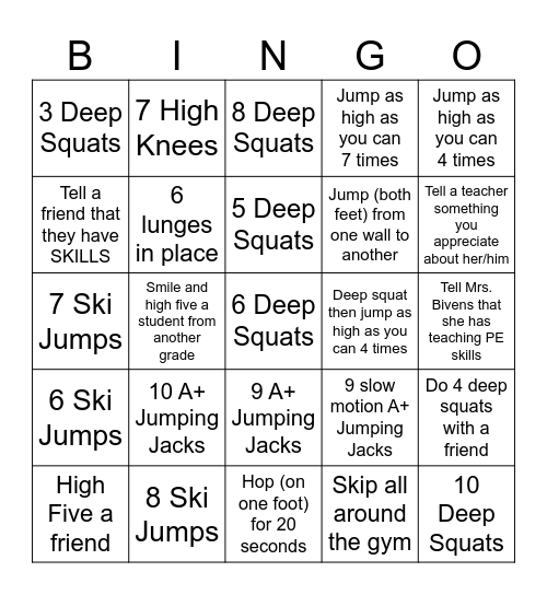 Christmas Concert Recess Bingo Card
