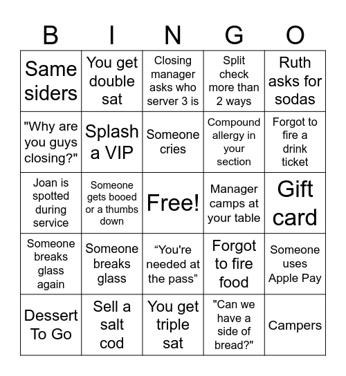 TUG Bingo Card