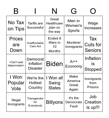 Trump Speech Quotes Bingo Card