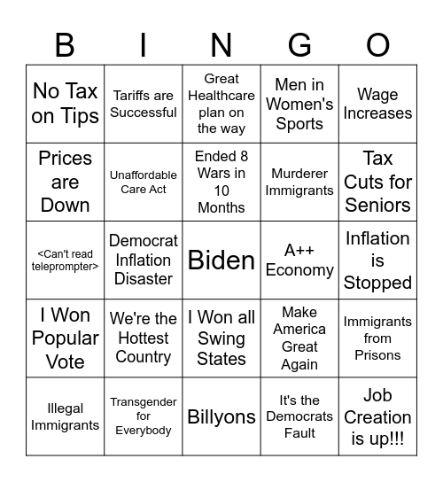 Trump Speech Quotes Bingo Card