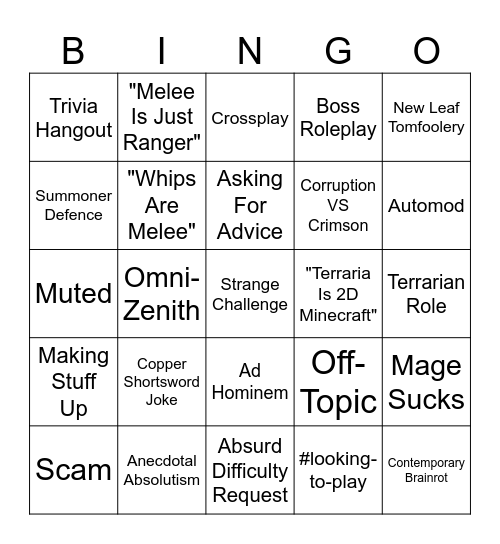 #terraria-chat Bingo Card