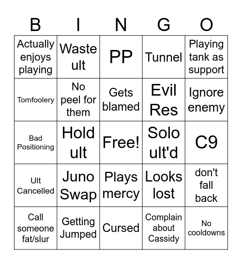 Zombie Bingo Card