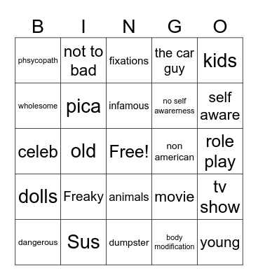 My Strange Addiction Bingo Card