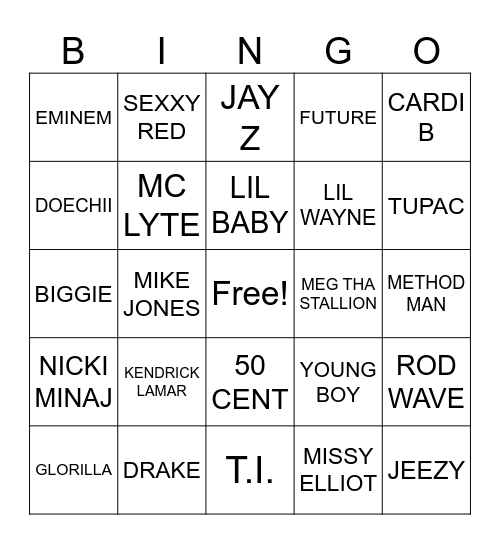 HIP HOP & RAP Bingo Card