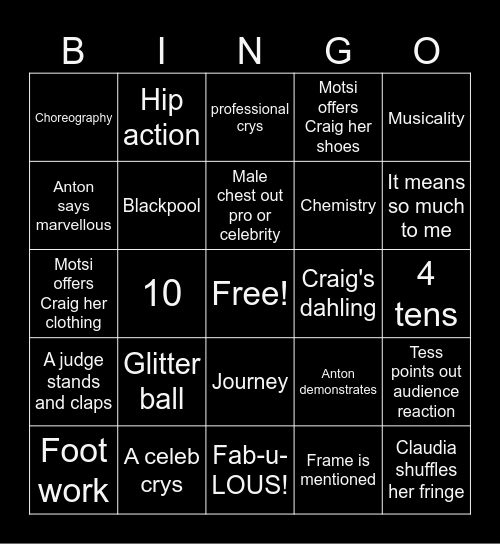 Strictly Bingo Card