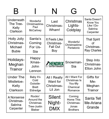 New(er) Christmas Tunes Bingo Card