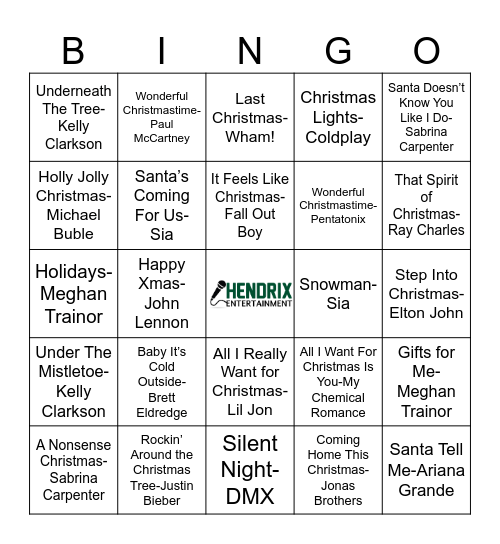 New(er) Christmas Tunes Bingo Card