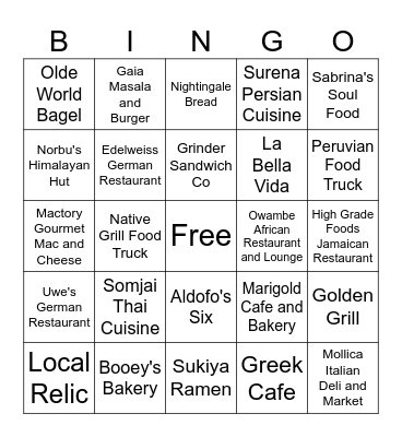 2026 Restraunt Bingo Card