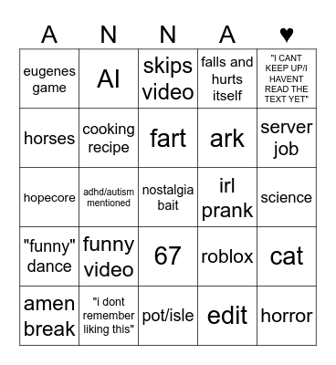 Untitled Bingo Card