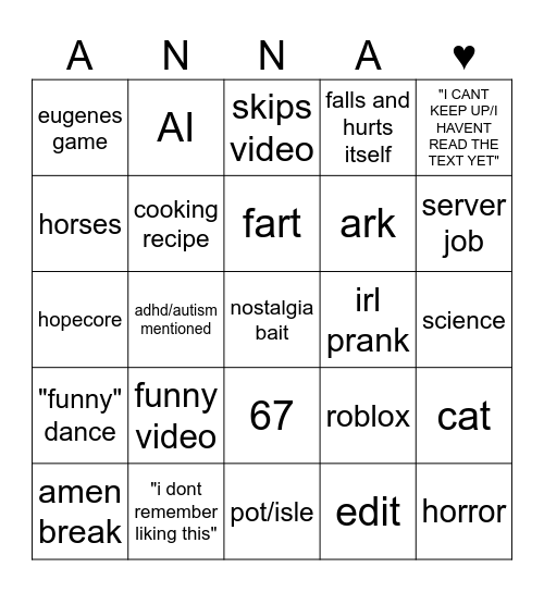 Untitled Bingo Card