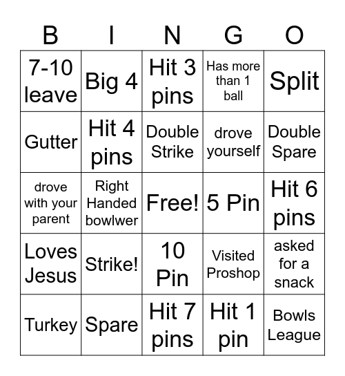 Bowling Bingo Card