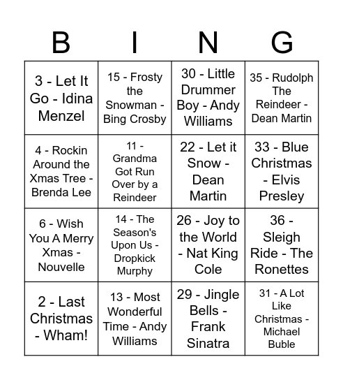 Jingle Bing O Bingo Card