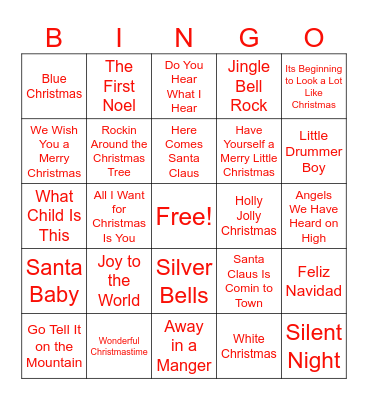 Beavers Family Christmas Music Bingo Card