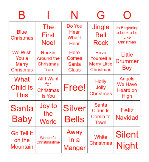 Beavers Family Christmas Music Bingo Card