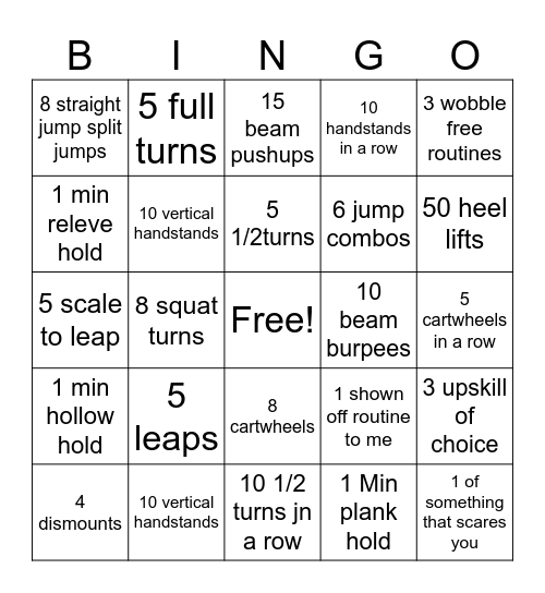 Level 4 USAG Beam Bingo Card