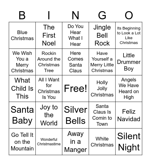Beavers Family Christmas Music Bingo Card