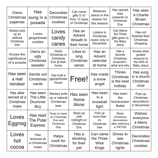 Christmas Bingo - Find Someone Who: Bingo Card