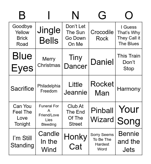 Christmas with Elton! (5pm) Bingo Card