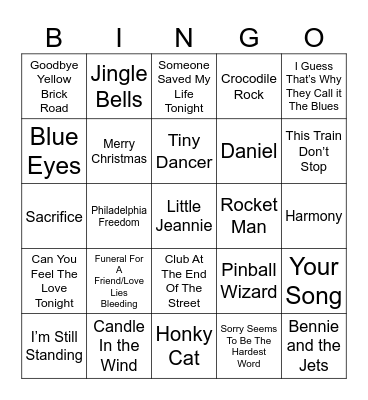 Christmas with Elton! (7:30pm) Bingo Card