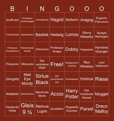 Harry Potter Bingo Card