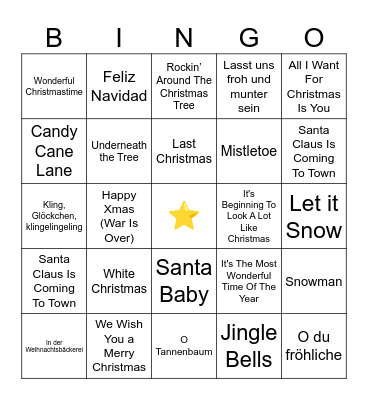 Weihnachtslieder Bingo Card