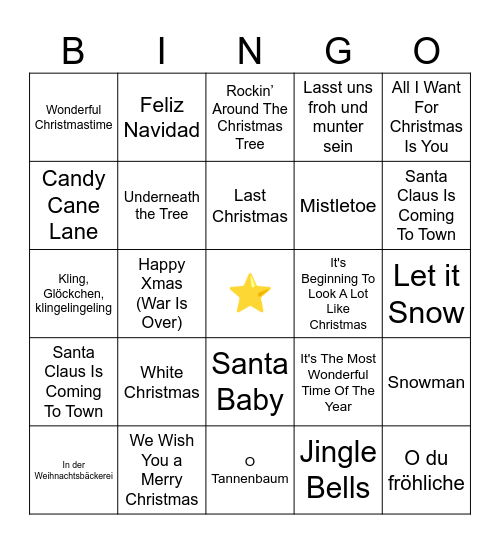 Weihnachtslieder Bingo Card