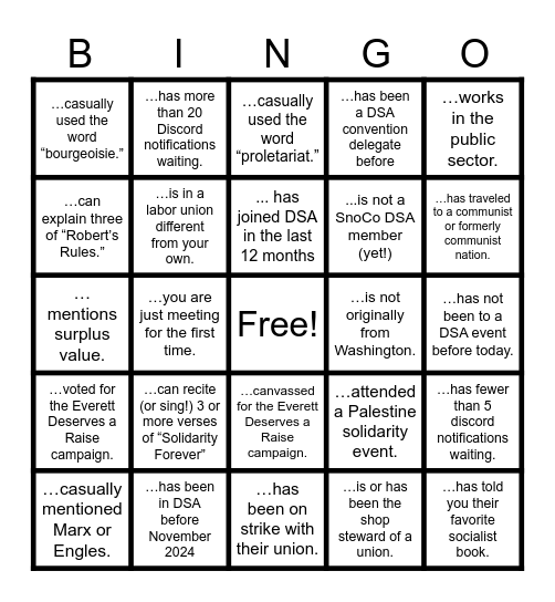Socialist Social Bingo Card