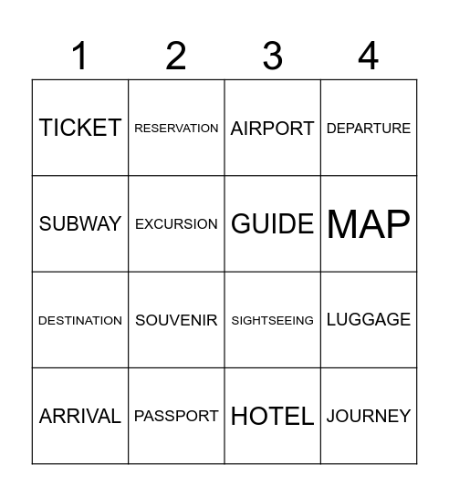 Travel Bingo Card