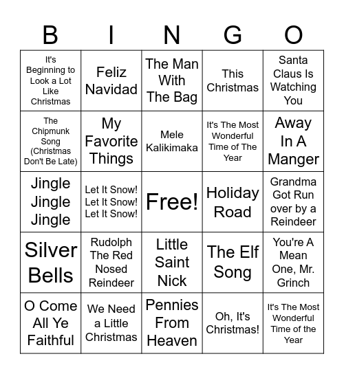 Christmas Singo Bingo Card