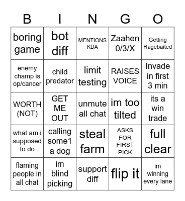 Nume inofensiv Bingo Card
