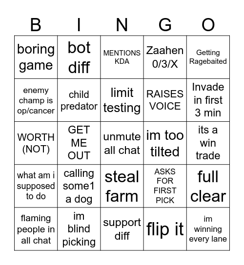 Nume inofensiv Bingo Card
