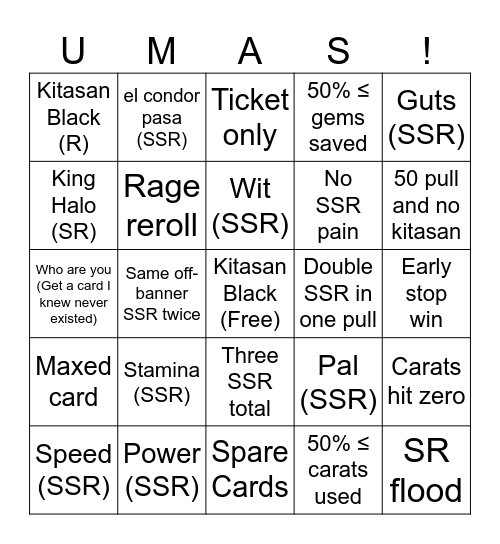 KITASAN BLACK ROLL Bingo Card