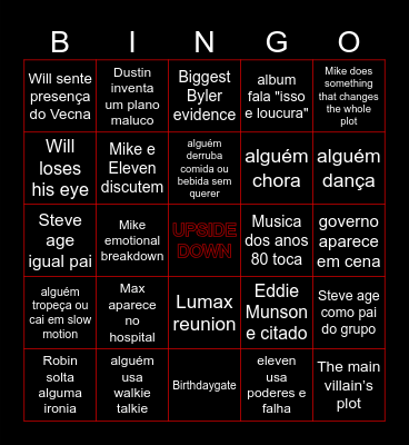 STRANGER THINGS Bingo Card
