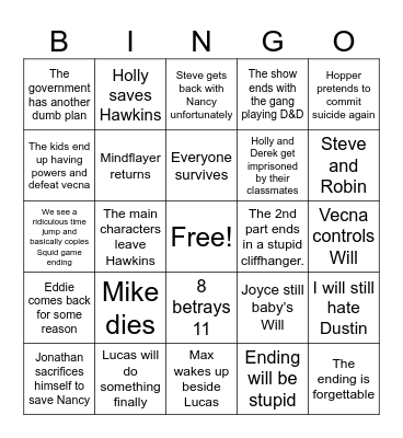 Stranger Things Season 5 Bingo Card