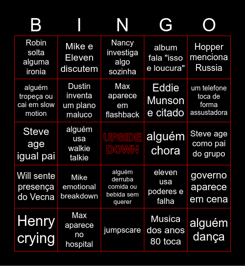 STRANGER THINGS Bingo Card