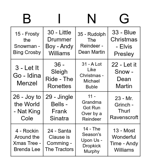 Jingle Bing O Bingo Card