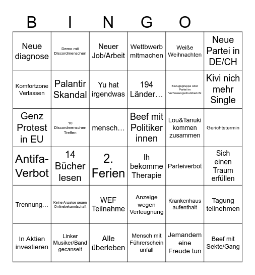 2026 made by Kivi and Feder Bingo Card