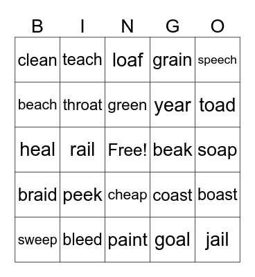 vowel teams Bingo Card