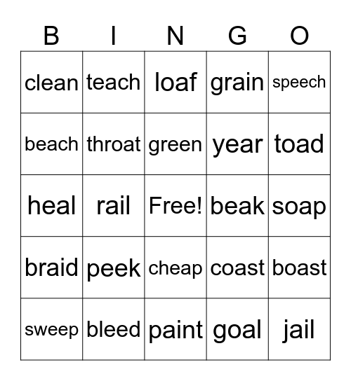 vowel teams Bingo Card