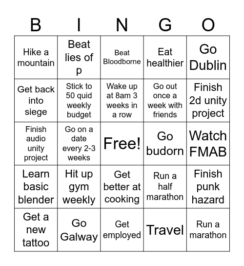 Caolan New Years Bingo Card