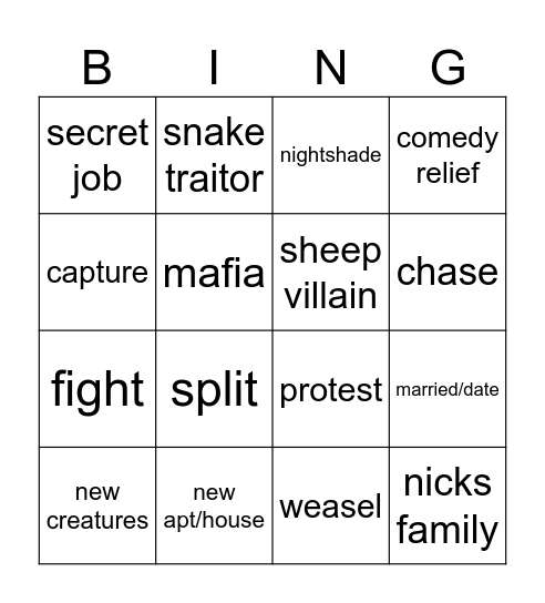 zootopia 2 bingo Card
