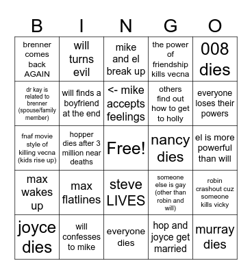 stranger things s5 part 2 bingo Card