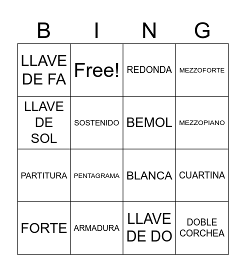 BINGO MUSICAL Bingo Card