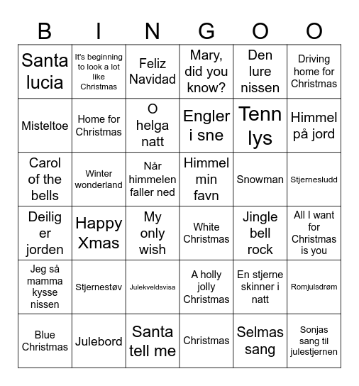 Musikkbingo <3 Bingo Card