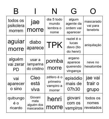 Hexatombe Ep 9 Bingo Card