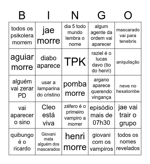 Hexatombe Ep 9 Bingo Card