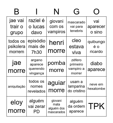 Hexatombe Ep 9 Bingo Card