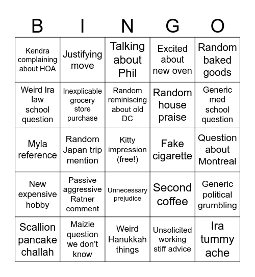Kendra activities Bingo Card